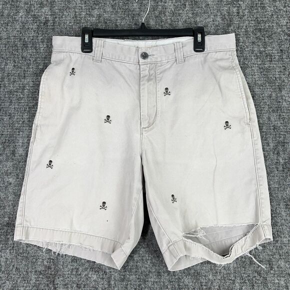 J Crew Mens Chino Shorts 35 Skull Emboidered Trashed Torn Ripped Vintage 1990s‎ - Picture 1 of 7